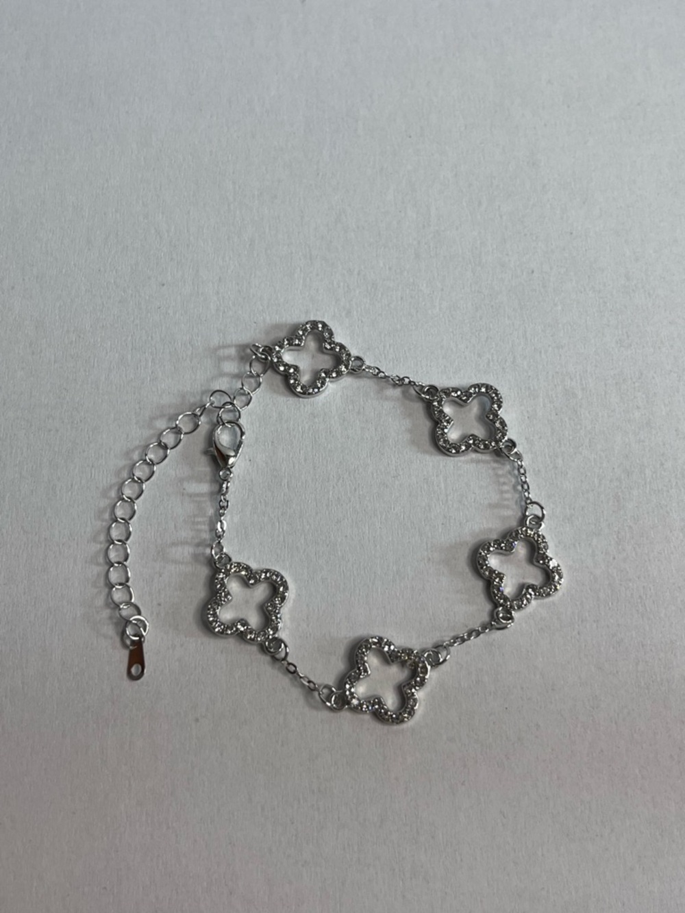 Silver Floral Clover Link Bracelet with Sparkling Accents